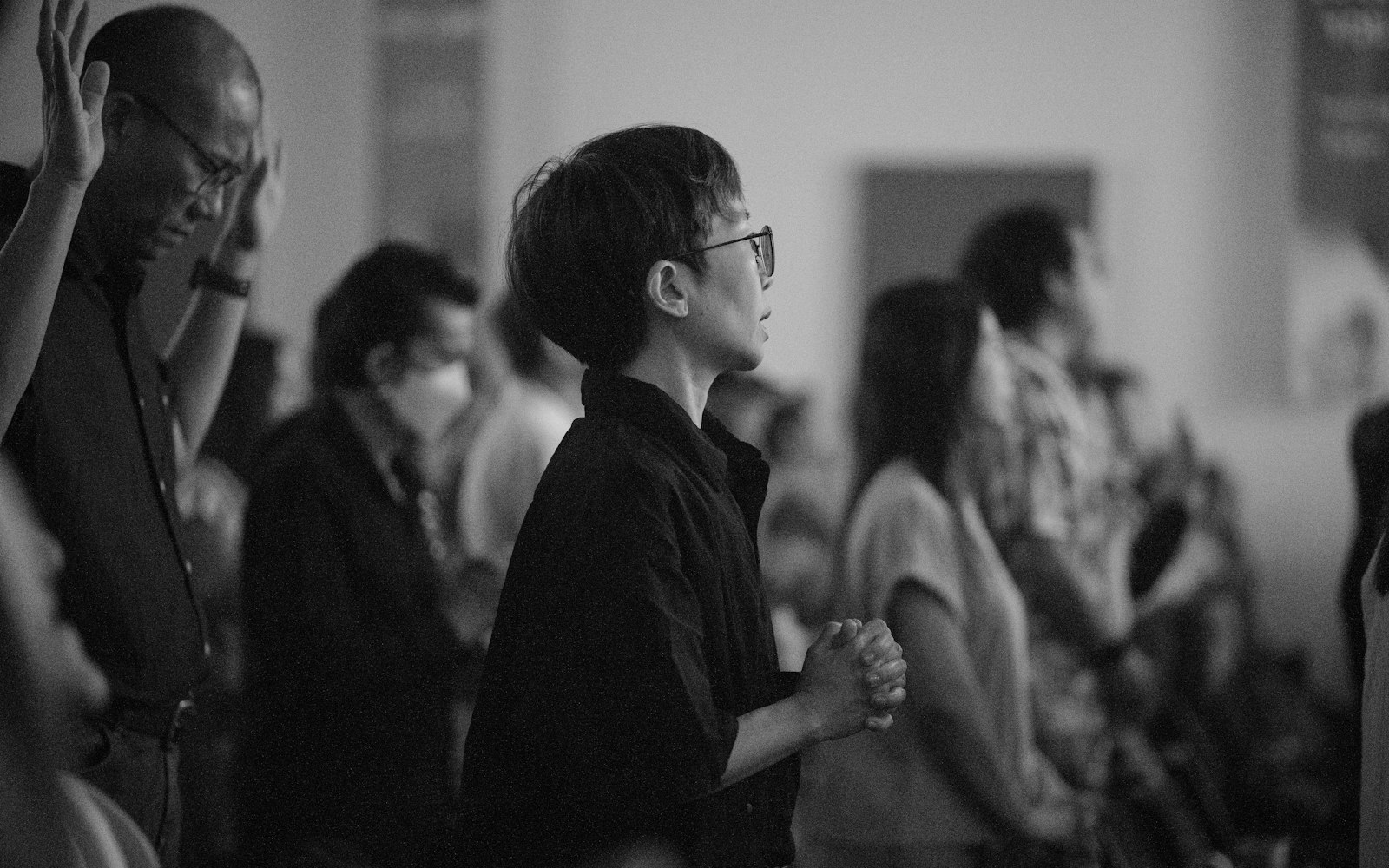 A church congregation in worship